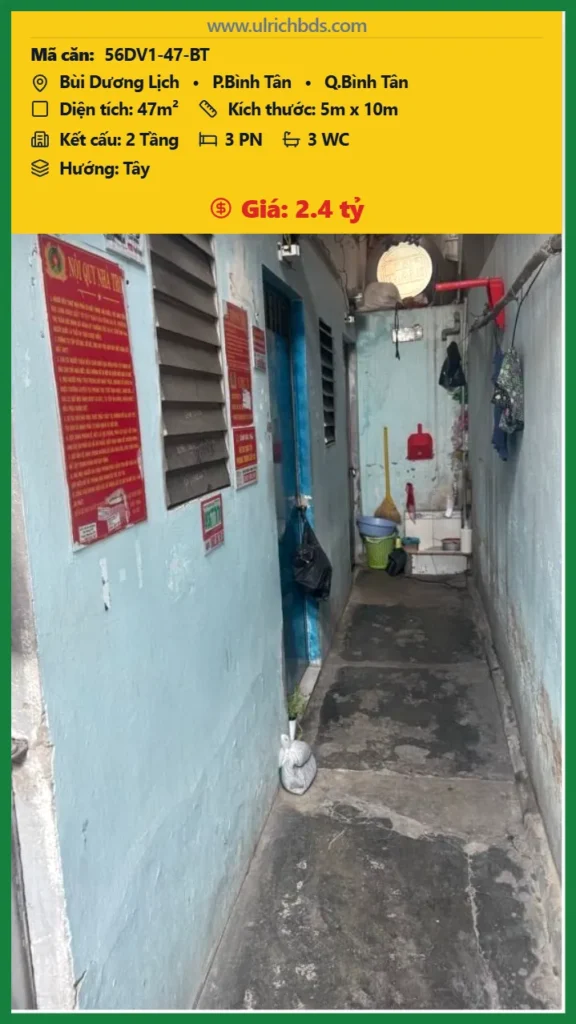 BÁN DÃY TRỌ – BÙI DƯƠNG LỊCH – BÌNH TÂN – HẺM 4M THOÁNG – NGAY CHỢ – DÒNG TIỀN 5 TRIỆU/THÁNG – CHỈ 2