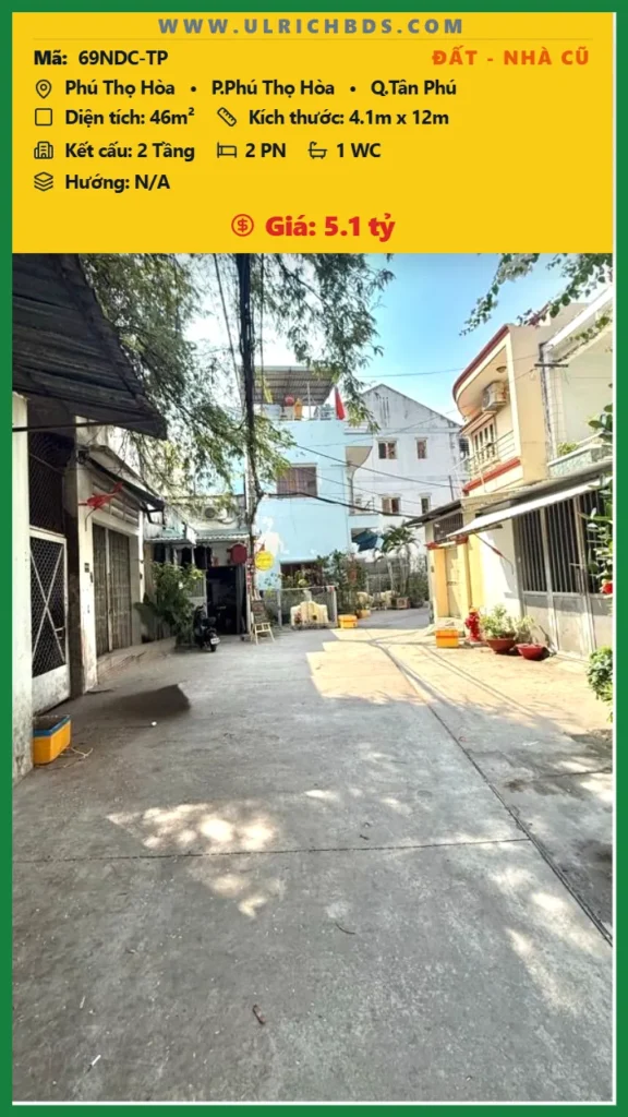 BÁN NHÀ HẺM Ô TÔ PHÚ THỌ HÒA 5.1 TỶ – NGAY CHỢ VẢI GIÁP LŨY BÁN BÍCH tại Phú Thọ Hòa Phú Thọ Hòa Tân Phú (Ảnh số )