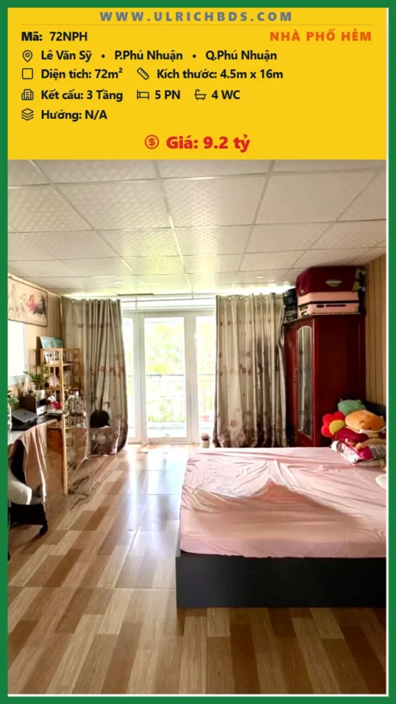 Bán Nhà phố hẻm 72m2 Đ.Lê Văn Sỹ Q.Phú Nhuận giá 9.2 tỷ_ Phòng ngủ