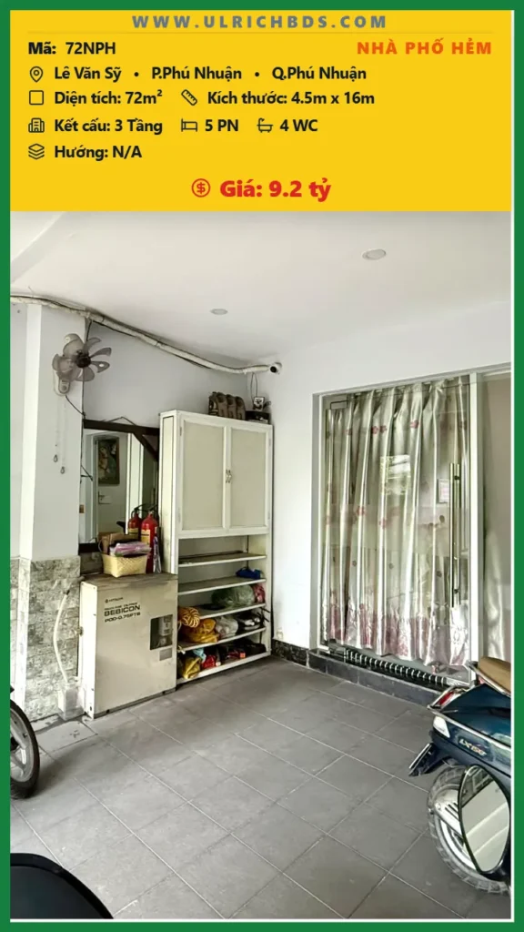 Bán Nhà phố hẻm 72m2 Đ.Lê Văn Sỹ Q.Phú Nhuận giá 9.2 tỷ
