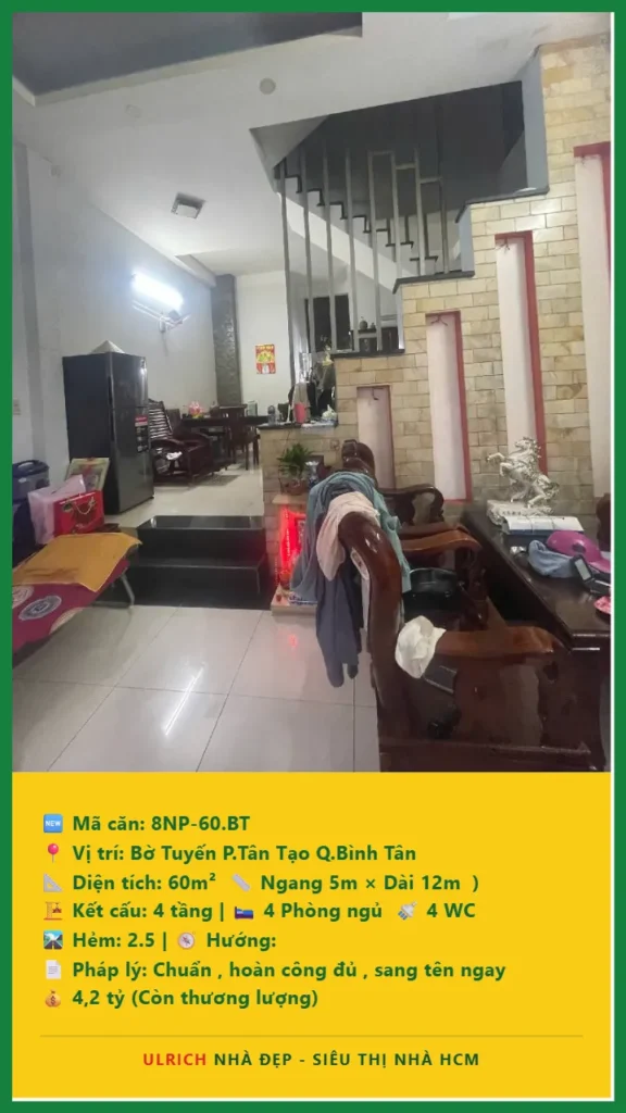 Bán nhà Bờ Tuyến Bình Tân - 60m2 - Giá 4.2 tỷ - Mã: 8NH-60-BT