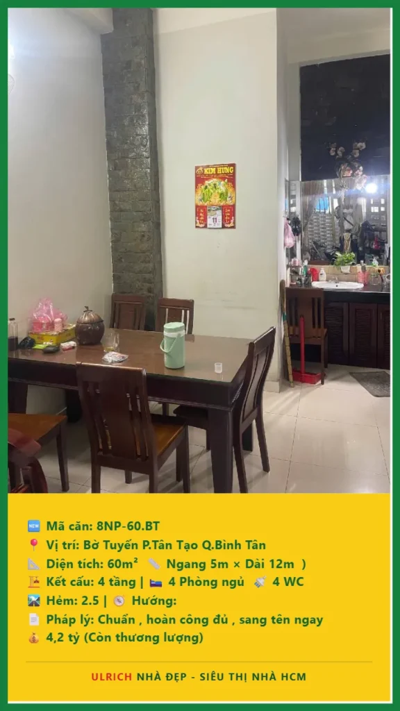 Bán nhà Bờ Tuyến Bình Tân - 60m2 - Giá 4.2 tỷ - Mã: 8NH-60-BT