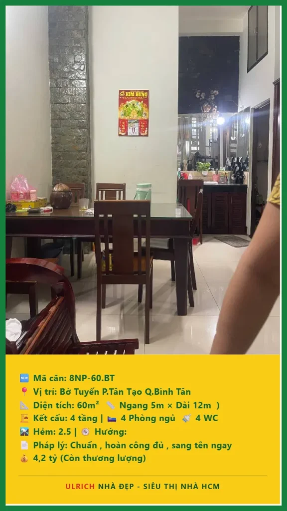 Bán nhà Bờ Tuyến Bình Tân - 60m2 - Giá 4.2 tỷ - Mã: 8NH-60-BT