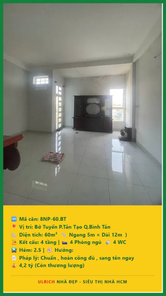 Bán nhà Bờ Tuyến Bình Tân - 60m2 - Giá 4.2 tỷ - Mã: 8NH-60-BT
