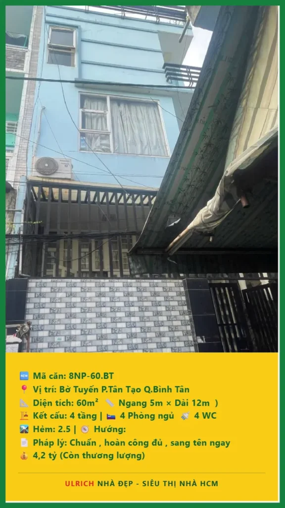 Bán nhà Bờ Tuyến Bình Tân - 60m2 - Giá 4.2 tỷ - Mã: 8NH-60-BT
