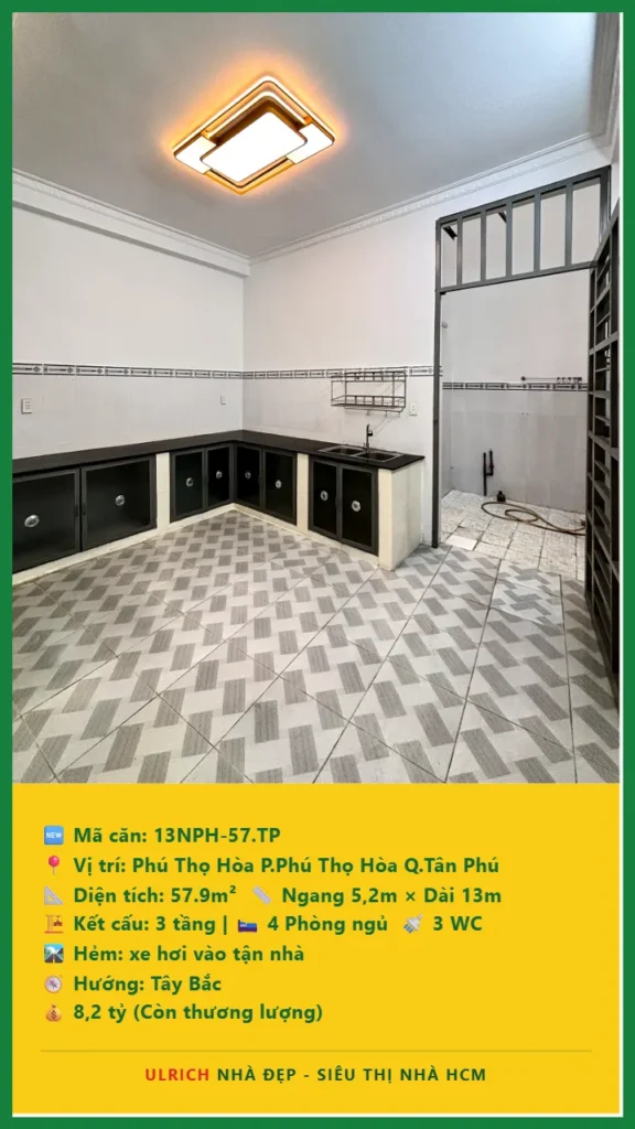 Bán nhà Phú Thọ Hòa Tân Phú - 57.9m2 - Giá 8.2 tỷ - Mã: 13NH-57-TP