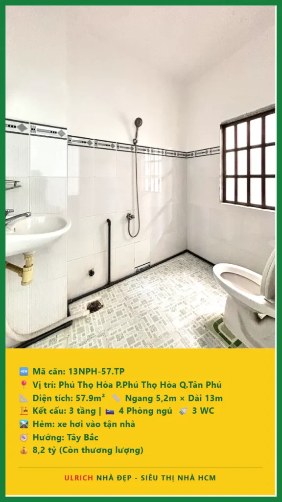 Bán nhà Phú Thọ Hòa Tân Phú - 57.9m2 - Giá 8.2 tỷ - Mã: 13NH-57-TP