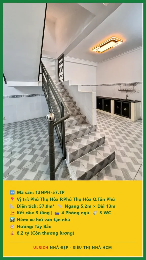Bán nhà Phú Thọ Hòa Tân Phú - 57.9m2 - Giá 8.2 tỷ - Mã: 13NH-57-TP
