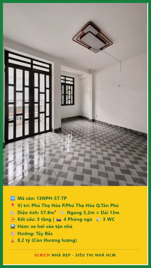 Bán nhà Phú Thọ Hòa Tân Phú - 57.9m2 - Giá 8.2 tỷ - Mã: 13NH-57-TP
