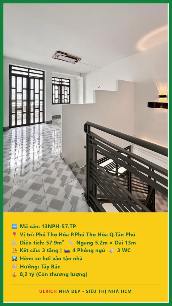 Bán nhà Phú Thọ Hòa Tân Phú - 57.9m2 - Giá 8.2 tỷ - Mã: 13NH-57-TP