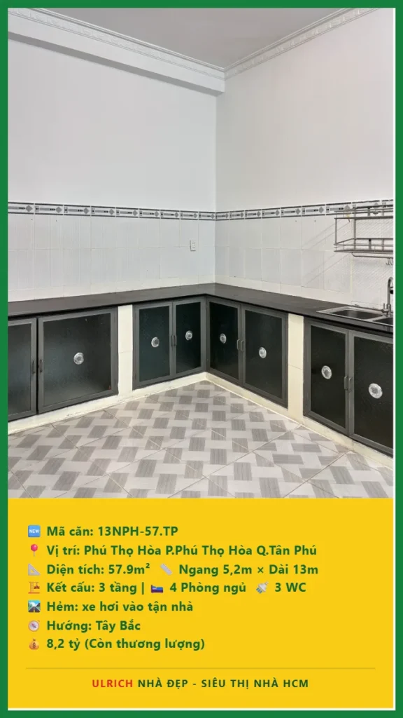 Bán nhà Phú Thọ Hòa Tân Phú - 57.9m2 - Giá 8.2 tỷ - Mã: 13NH-57-TP