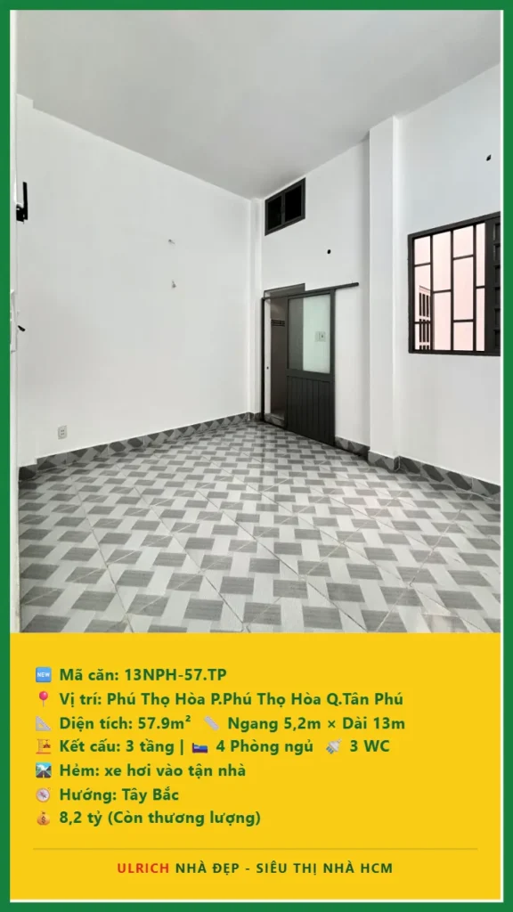 Bán nhà Phú Thọ Hòa Tân Phú - 57.9m2 - Giá 8.2 tỷ - Mã: 13NH-57-TP