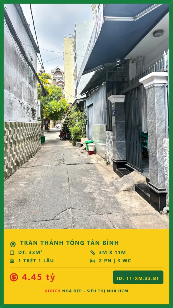 Bán nhà Trần Thánh Tông Tân Bình - 33m2 - Giá 4.45 tỷ - Mã: 24XM-33-TB