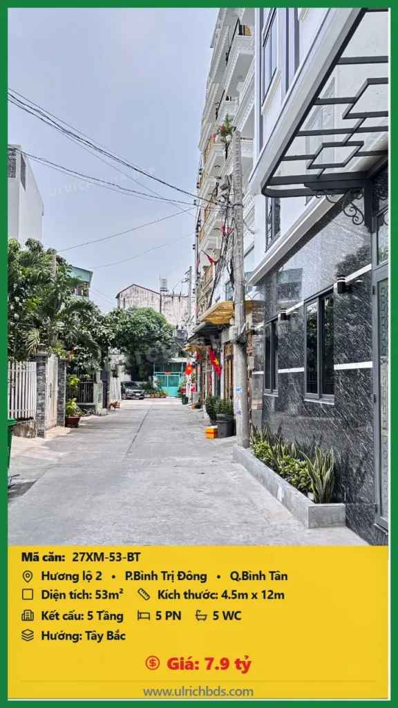 Bán nhà Hương lộ 2 Bình Tân - 53m2 - Giá 7.9 tỷ - Mã: 27XM-53-BT