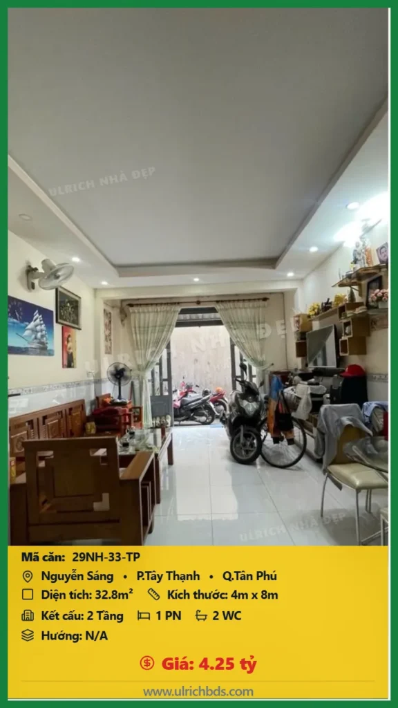 Bán nhà Nguyễn Sáng Tân Phú - 32.8m2 - Giá 4.25 tỷ - Mã: 29NH-33-TP