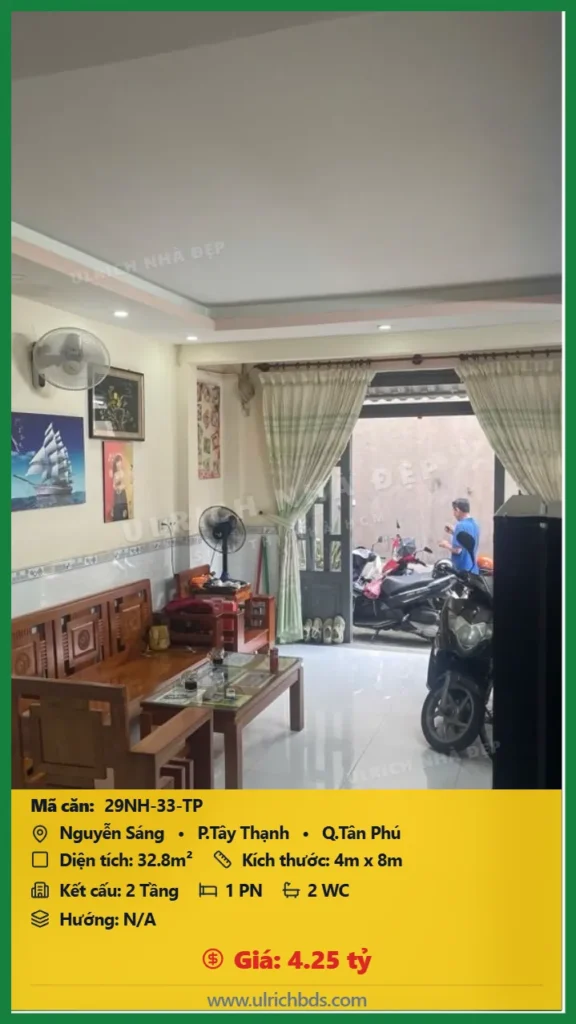 Bán nhà Nguyễn Sáng Tân Phú - 32.8m2 - Giá 4.25 tỷ - Mã: 29NH-33-TP