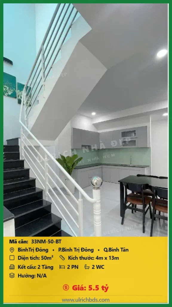 Bán nhà Bình Trị Đông Bình Tân - 50m2 - Giá 5.5 tỷ - Mã: 33NM-50-BT