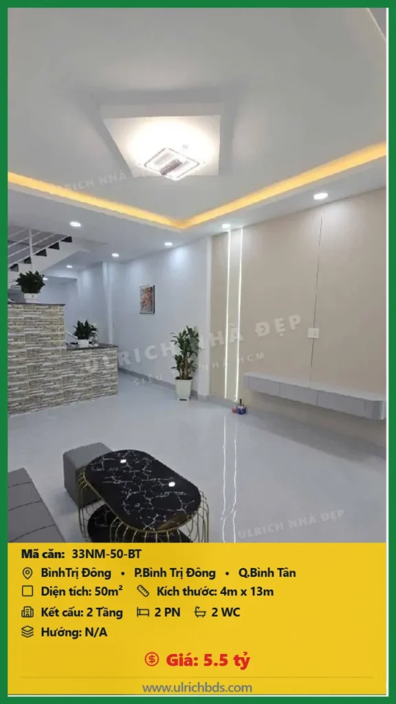 Bán nhà Bình Trị Đông Bình Tân - 50m2 - Giá 5.5 tỷ - Mã: 33NM-50-BT