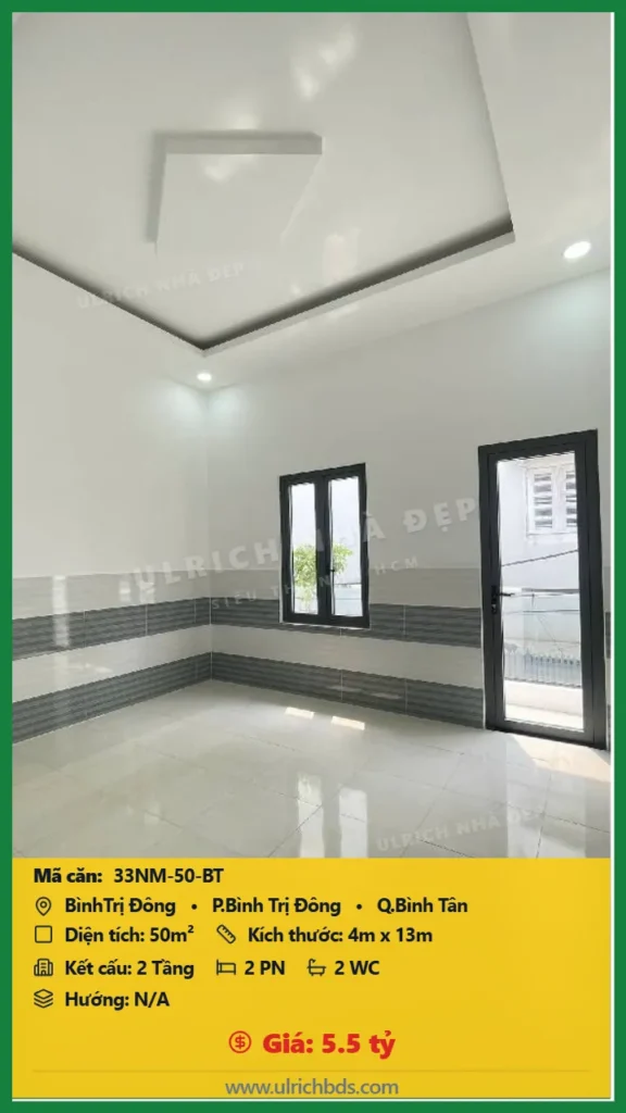 Bán nhà Bình Trị Đông Bình Tân - 50m2 - Giá 5.5 tỷ - Mã: 33NM-50-BT
