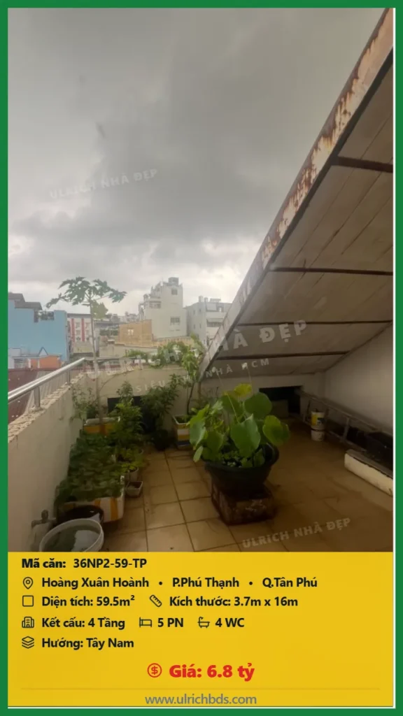 Bán Nhà phố hẻm 59.5m2 đường Hoàng Xuân Hoành Tân Phú giá 6.8 tỷ
