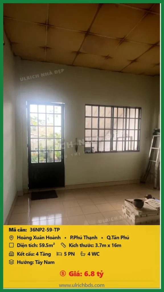 Bán Nhà phố hẻm 59.5m2 đường Hoàng Xuân Hoành Tân Phú giá 6.8 tỷ