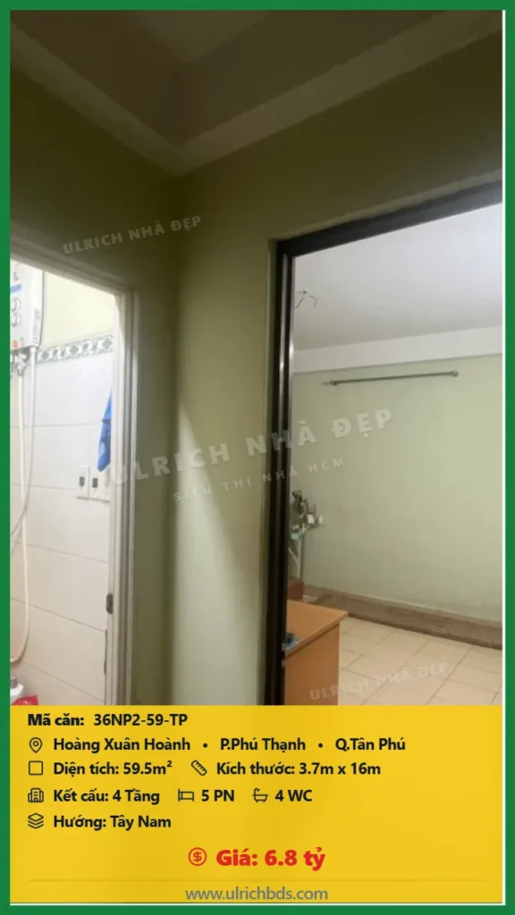 Bán Nhà phố hẻm 59.5m2 đường Hoàng Xuân Hoành Tân Phú giá 6.8 tỷ