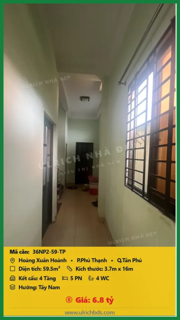Bán Nhà phố hẻm 59.5m2 đường Hoàng Xuân Hoành Tân Phú giá 6.8 tỷ