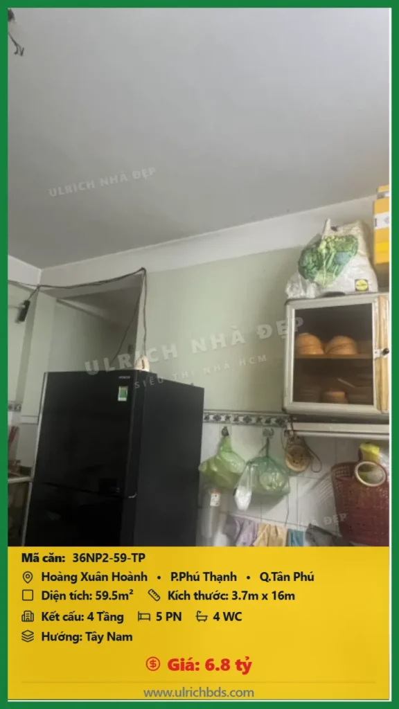 Bán Nhà phố hẻm 59.5m2 đường Hoàng Xuân Hoành Tân Phú giá 6.8 tỷ