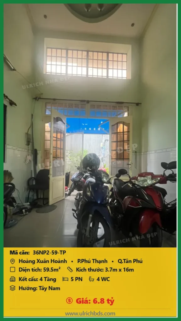 Bán Nhà phố hẻm 59.5m2 đường Hoàng Xuân Hoành Tân Phú giá 6.8 tỷ