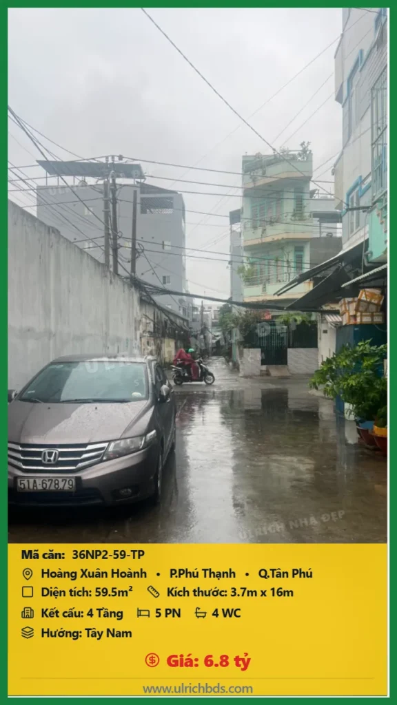 Bán Nhà phố hẻm 59.5m2 đường Hoàng Xuân Hoành Tân Phú giá 6.8 tỷ