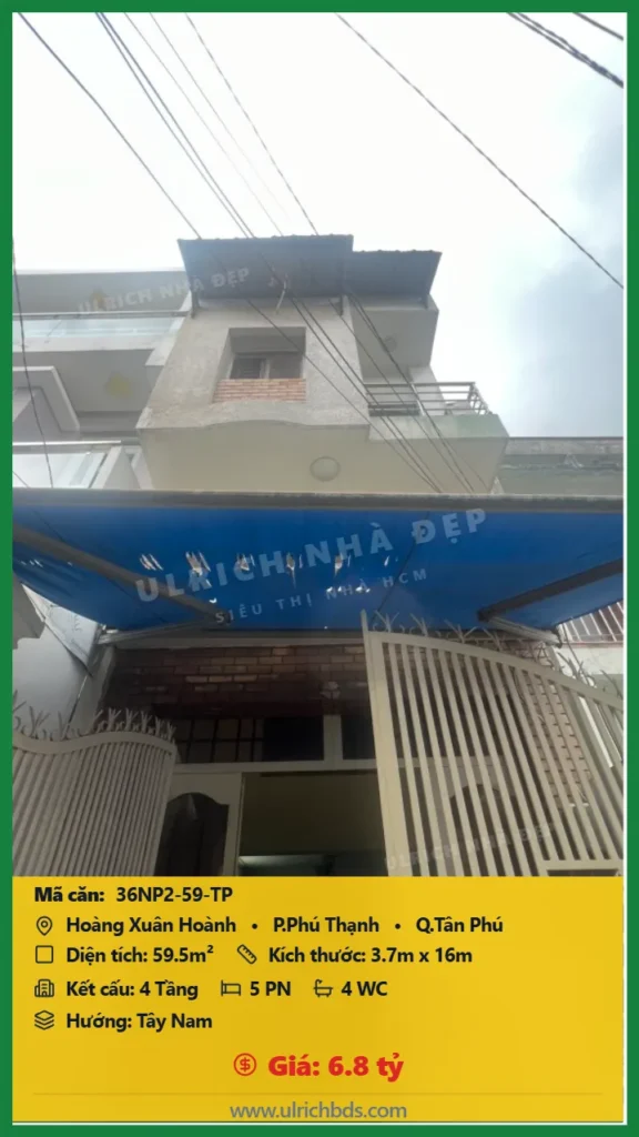 Bán Nhà phố hẻm 59.5m2 đường Hoàng Xuân Hoành Tân Phú giá 6.8 tỷ