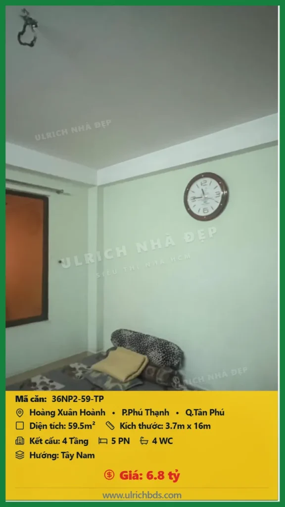 Bán Nhà phố hẻm 59.5m2 đường Hoàng Xuân Hoành Tân Phú giá 6.8 tỷ