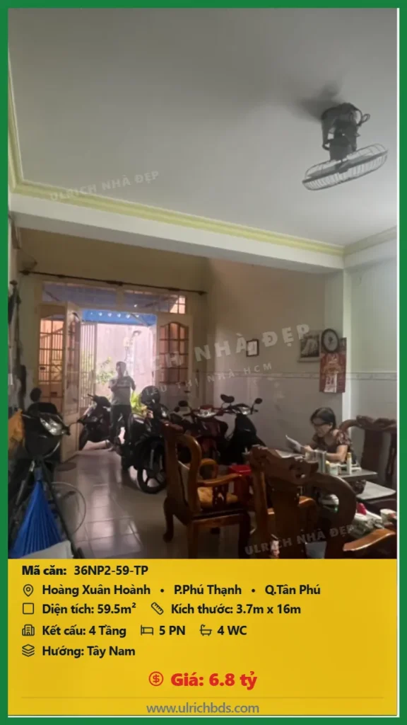 Bán Nhà phố hẻm 59.5m2 đường Hoàng Xuân Hoành Tân Phú giá 6.8 tỷ