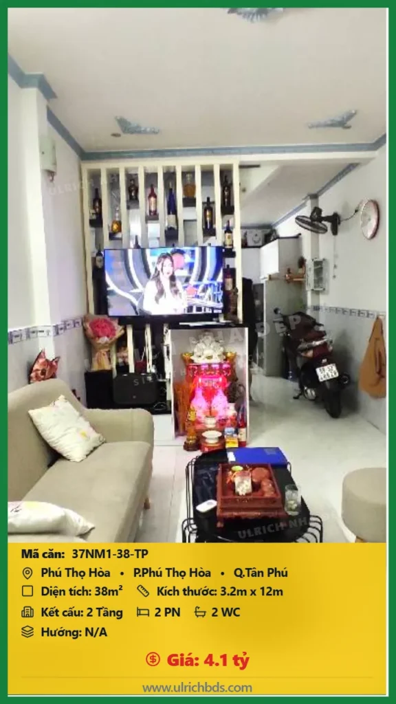 LÔ GÓC HẺM XE HƠI - KHÔNG LỘ GIỚI QUY HOẠCH - CHỢ VẢI PHÚ THỌ HOÀ - TÂN PHÚ - HIẾM CÓ KHÓ TÌM - 38M2 NHỈNH 4TỶ