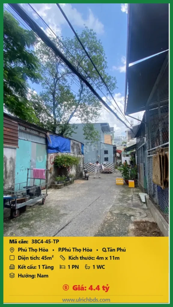 Bán Cũ nát 45m2 đường Phú Thọ Hòa Tân Phú giá 4.4 tỷ