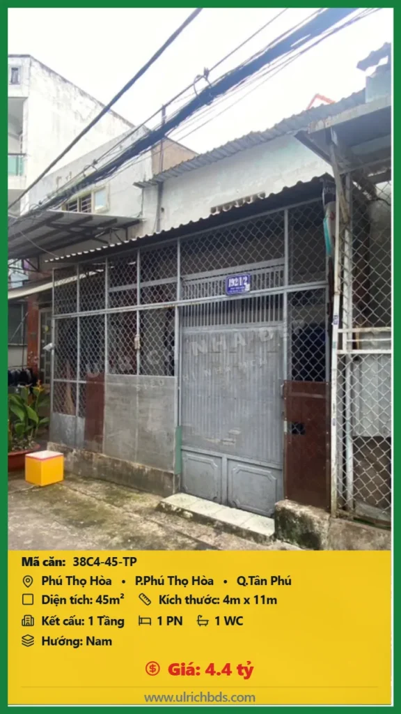 Bán Cũ nát 45m2 đường Phú Thọ Hòa Tân Phú giá 4.4 tỷ