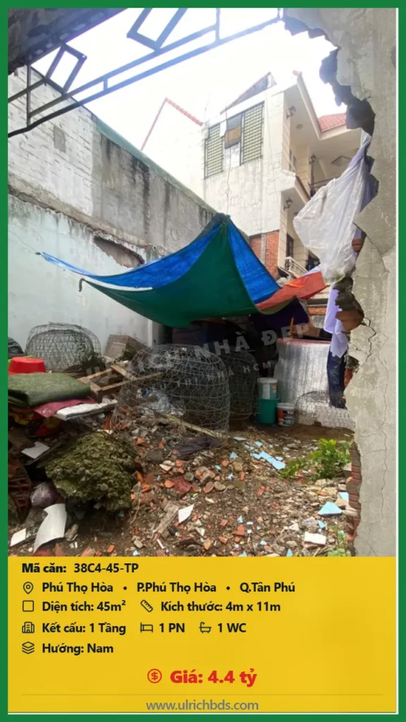 Bán Cũ nát 45m2 đường Phú Thọ Hòa Tân Phú giá 4.4 tỷ