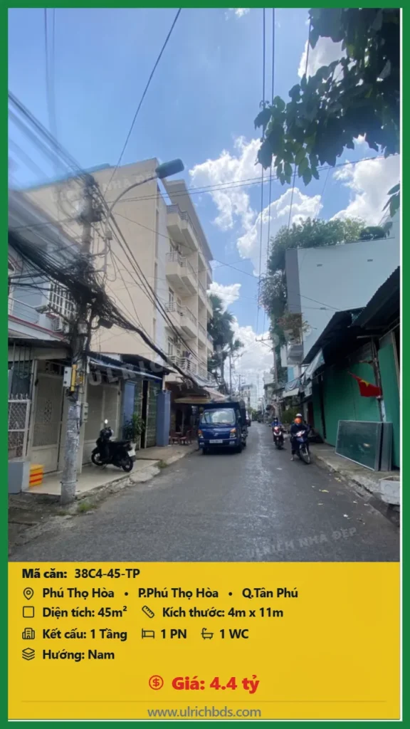 Bán Cũ nát 45m2 đường Phú Thọ Hòa Tân Phú giá 4.4 tỷ