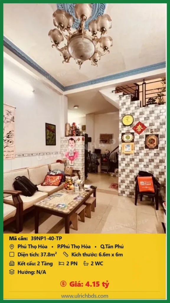 Bán Nhà phố hẻm 37.8m2 đường Phú Thọ Hòa Tân Phú giá 4.15 tỷ