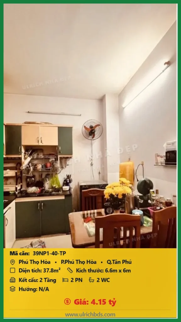 Bán Nhà phố hẻm 37.8m2 đường Phú Thọ Hòa Tân Phú giá 4.15 tỷ