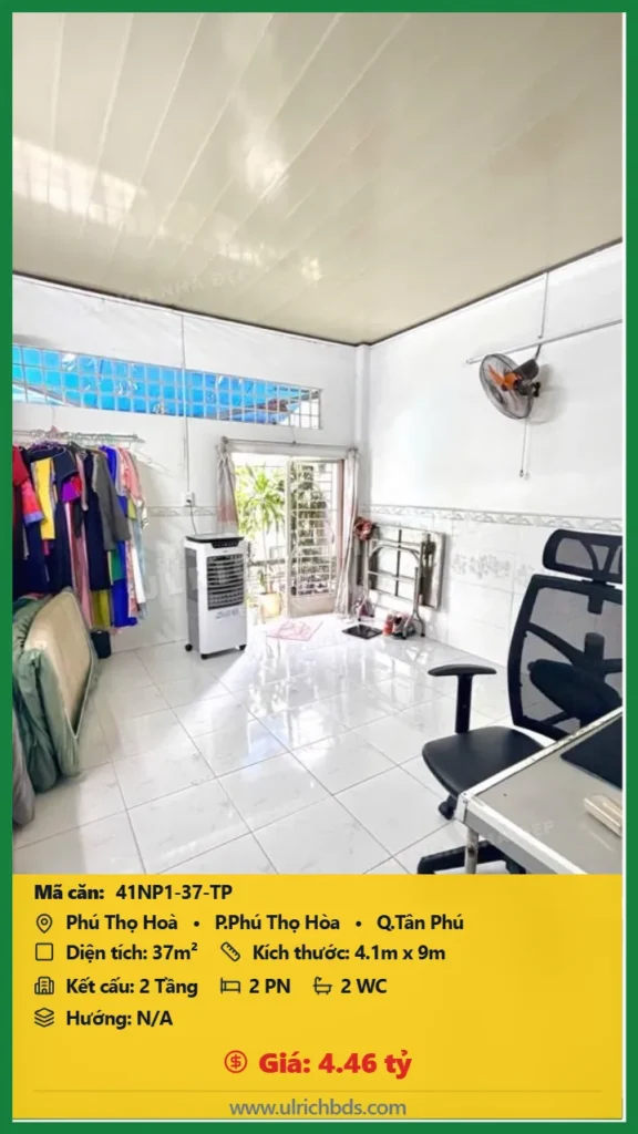 Bán Nhà phố hẻm 37m2 đường Phú Thọ Hòa Tân Phú giá 4.46 tỷ