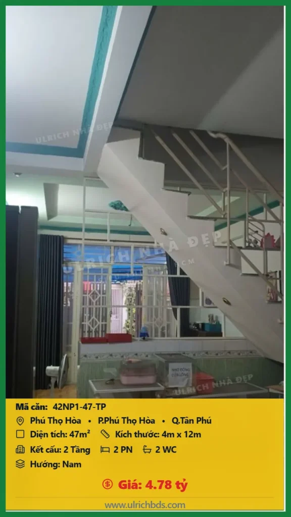 Bán Nhà phố hẻm 47m2 đường Phú Thọ Hòa Tân Phú giá 4.78 tỷ