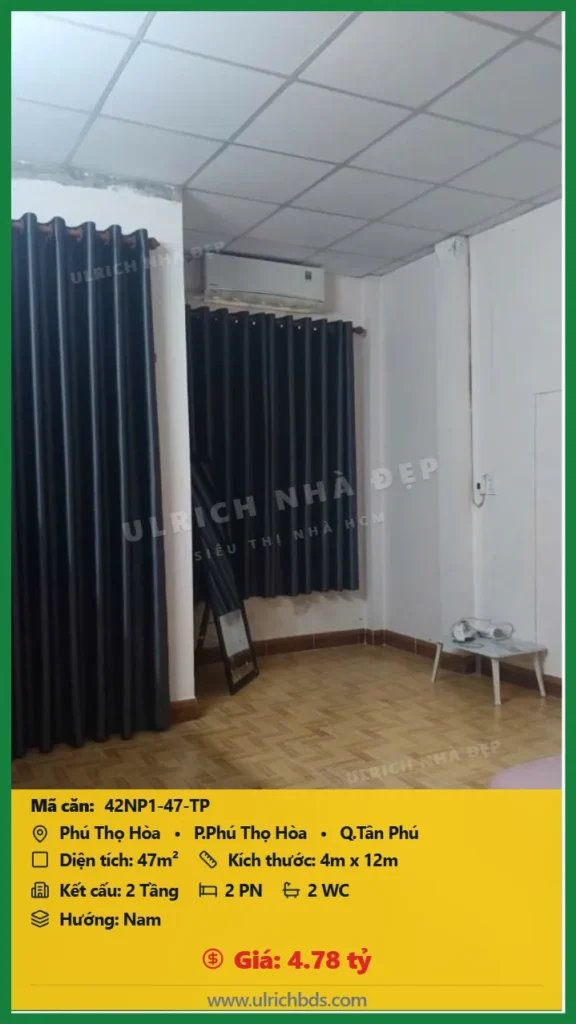 Bán Nhà phố hẻm 47m2 đường Phú Thọ Hòa Tân Phú giá 4.78 tỷ