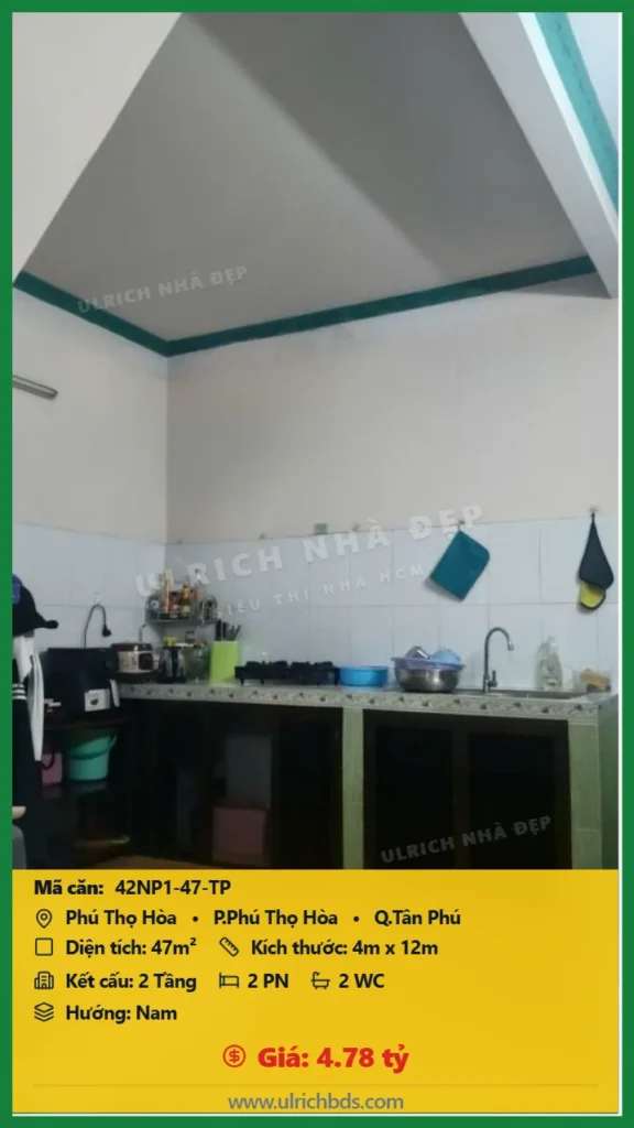 Bán Nhà phố hẻm 47m2 đường Phú Thọ Hòa Tân Phú giá 4.78 tỷ
