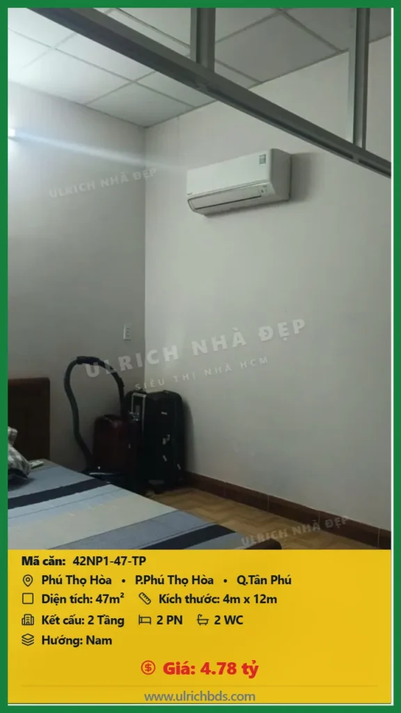Bán Nhà phố hẻm 47m2 đường Phú Thọ Hòa Tân Phú giá 4.78 tỷ