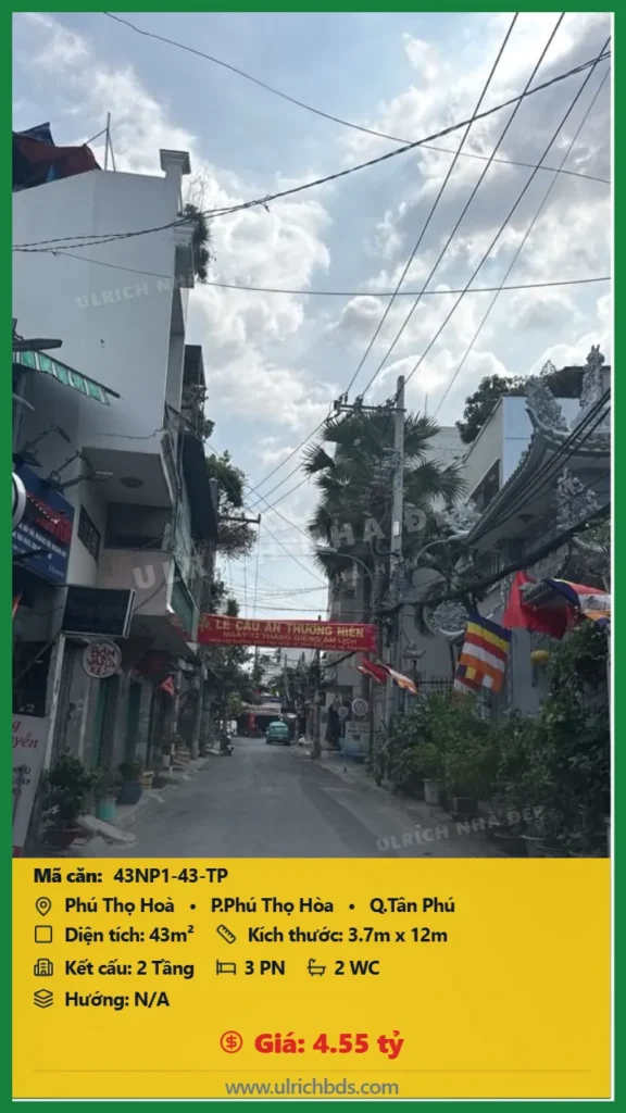 Bán Nhà phố hẻm 43m2 đường Phú Thọ Hòa Tân Phú giá 4.55 tỷ