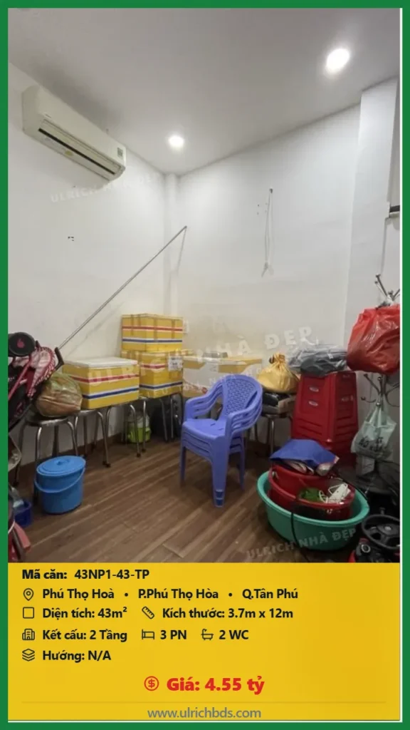 Bán Nhà phố hẻm 43m2 đường Phú Thọ Hòa Tân Phú giá 4.55 tỷ