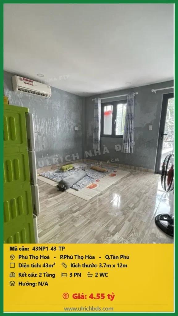 Bán Nhà phố hẻm 43m2 đường Phú Thọ Hòa Tân Phú giá 4.55 tỷ