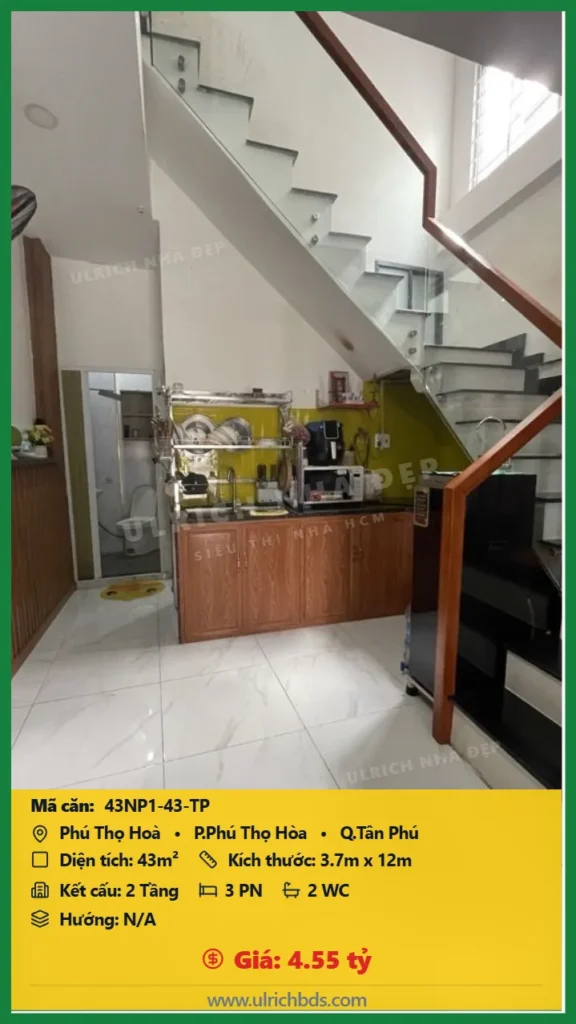 Bán Nhà phố hẻm 43m2 đường Phú Thọ Hòa Tân Phú giá 4.55 tỷ