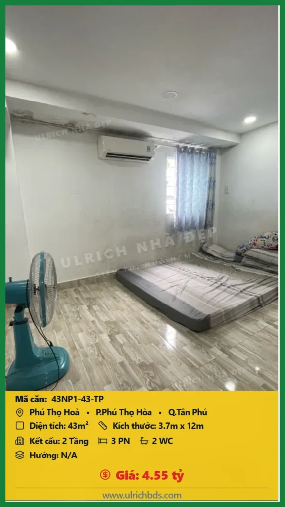 Bán Nhà phố hẻm 43m2 đường Phú Thọ Hòa Tân Phú giá 4.55 tỷ